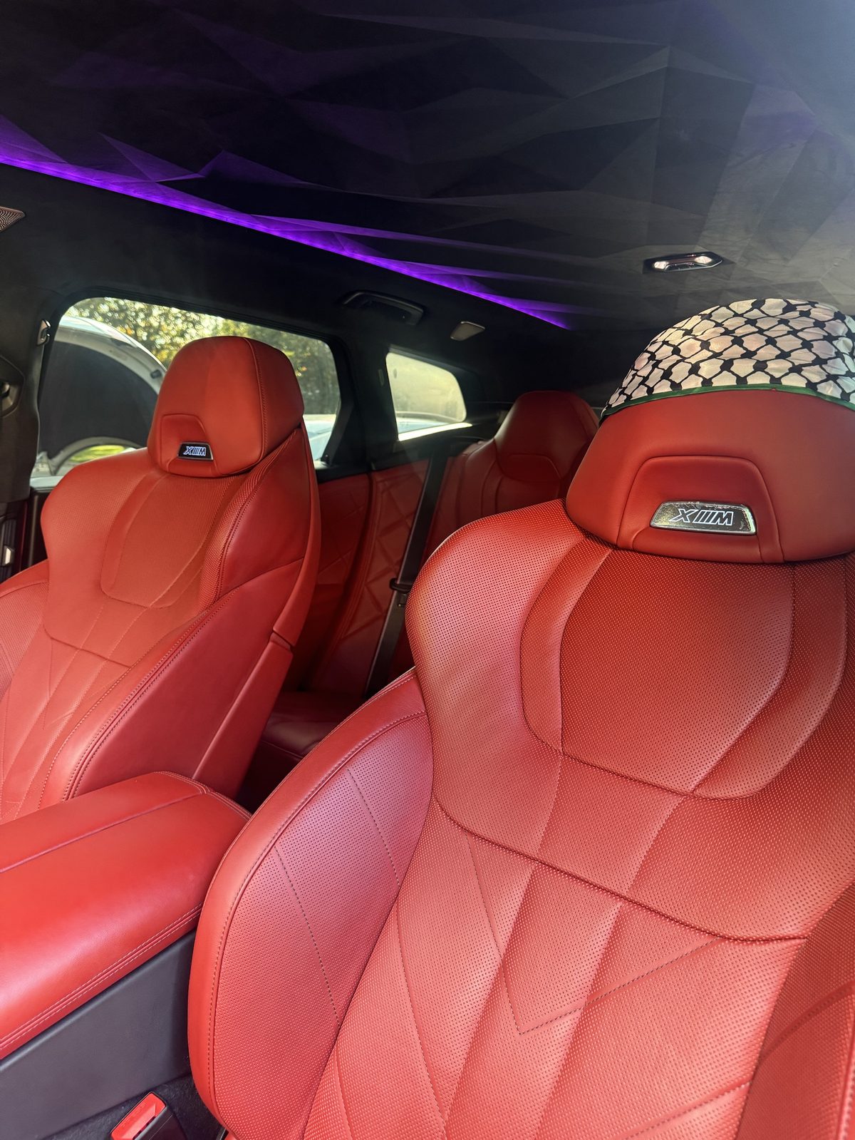 Detailed red leather interior of a BMW XM