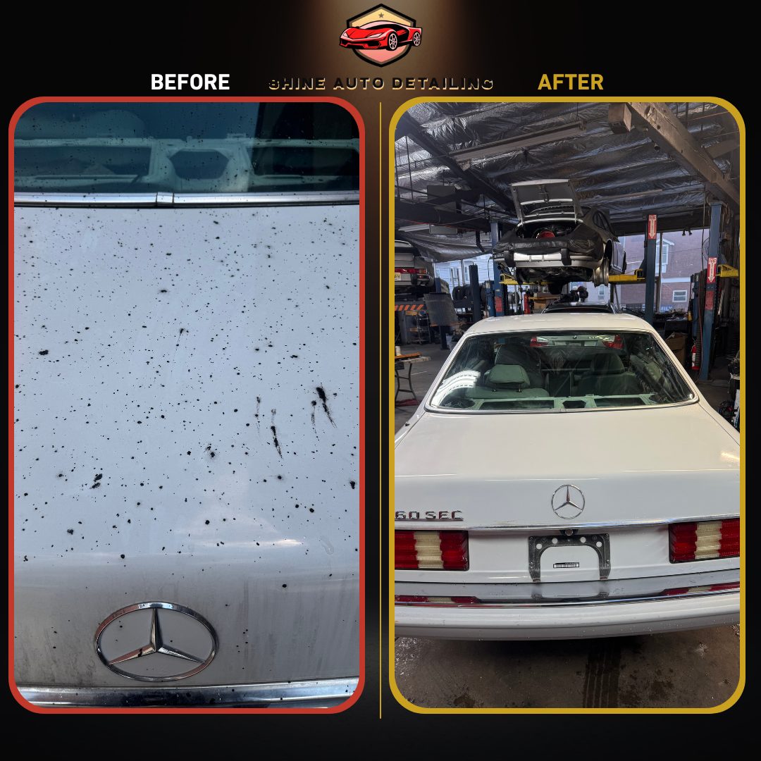Before and after exterior detail on a classic Mercedes