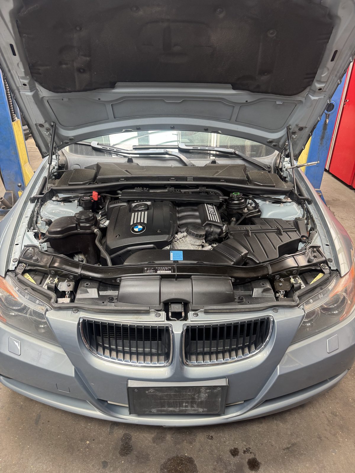 Cleaned and dressed BMW engine bay